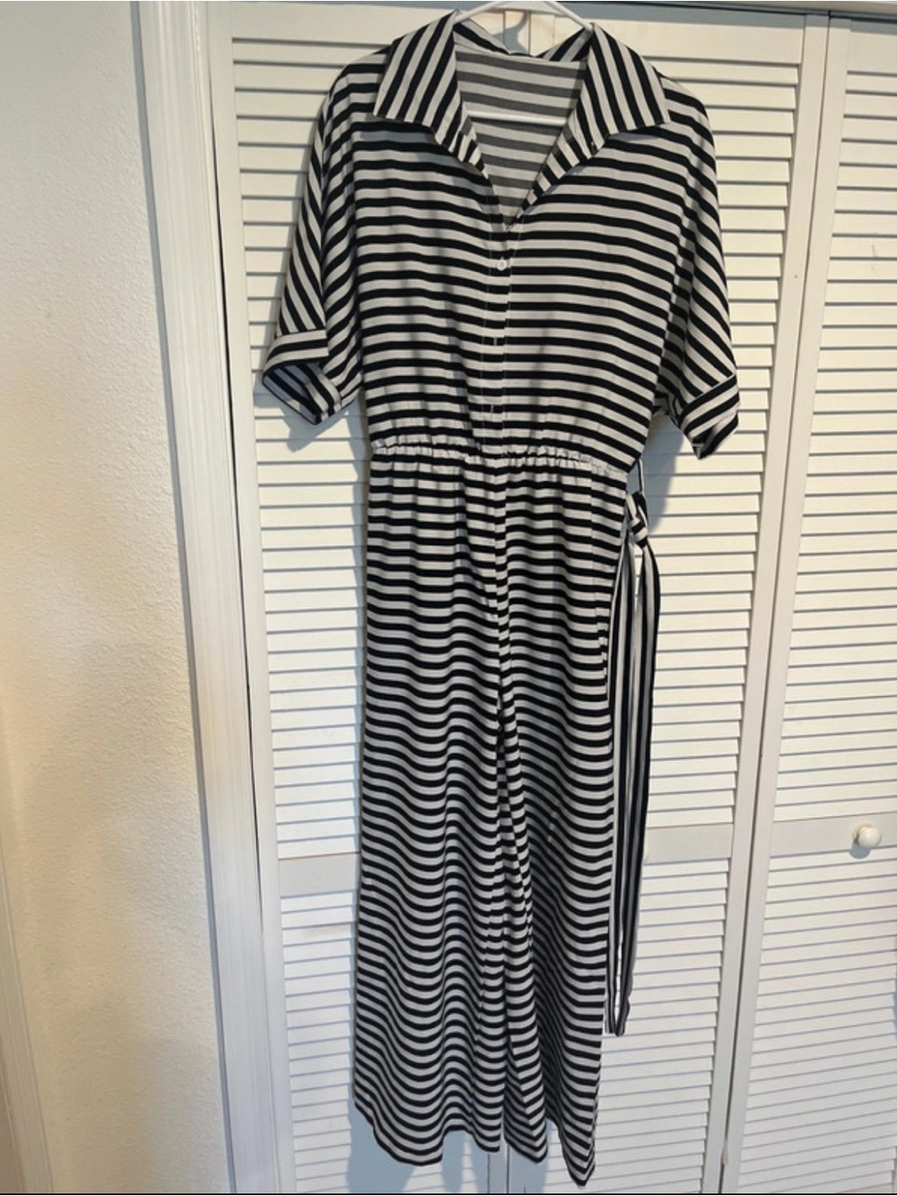 SHEIN Black & White Striped Midi Shirt Dress
